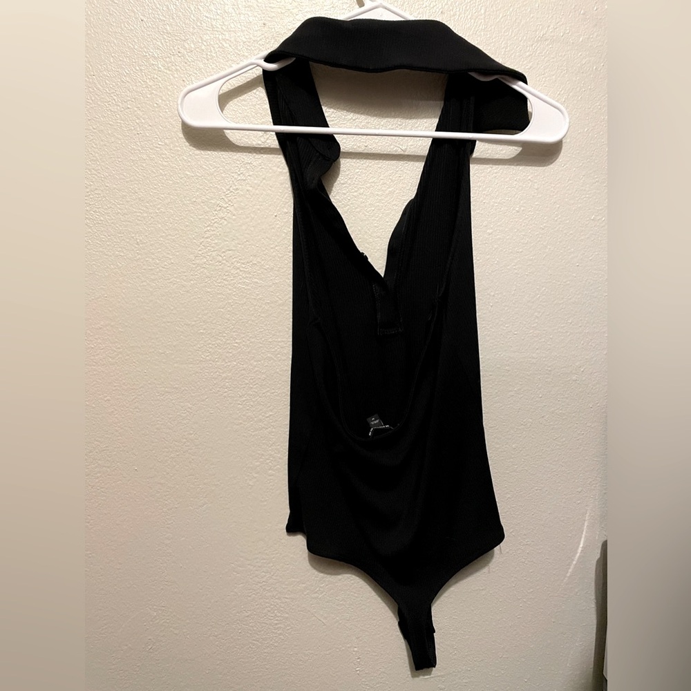 Express Black 5-Button Sleeveless Henley Bodysuit with Low Back, Size Medium